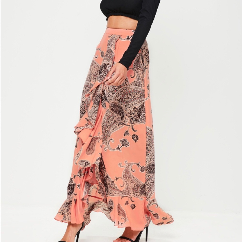 Misguided pink paisley print chiffon skirt